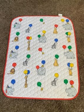 Vintage 90's Boynton For Babies Crib Quilt Animals Balloons 32x40 Blanket